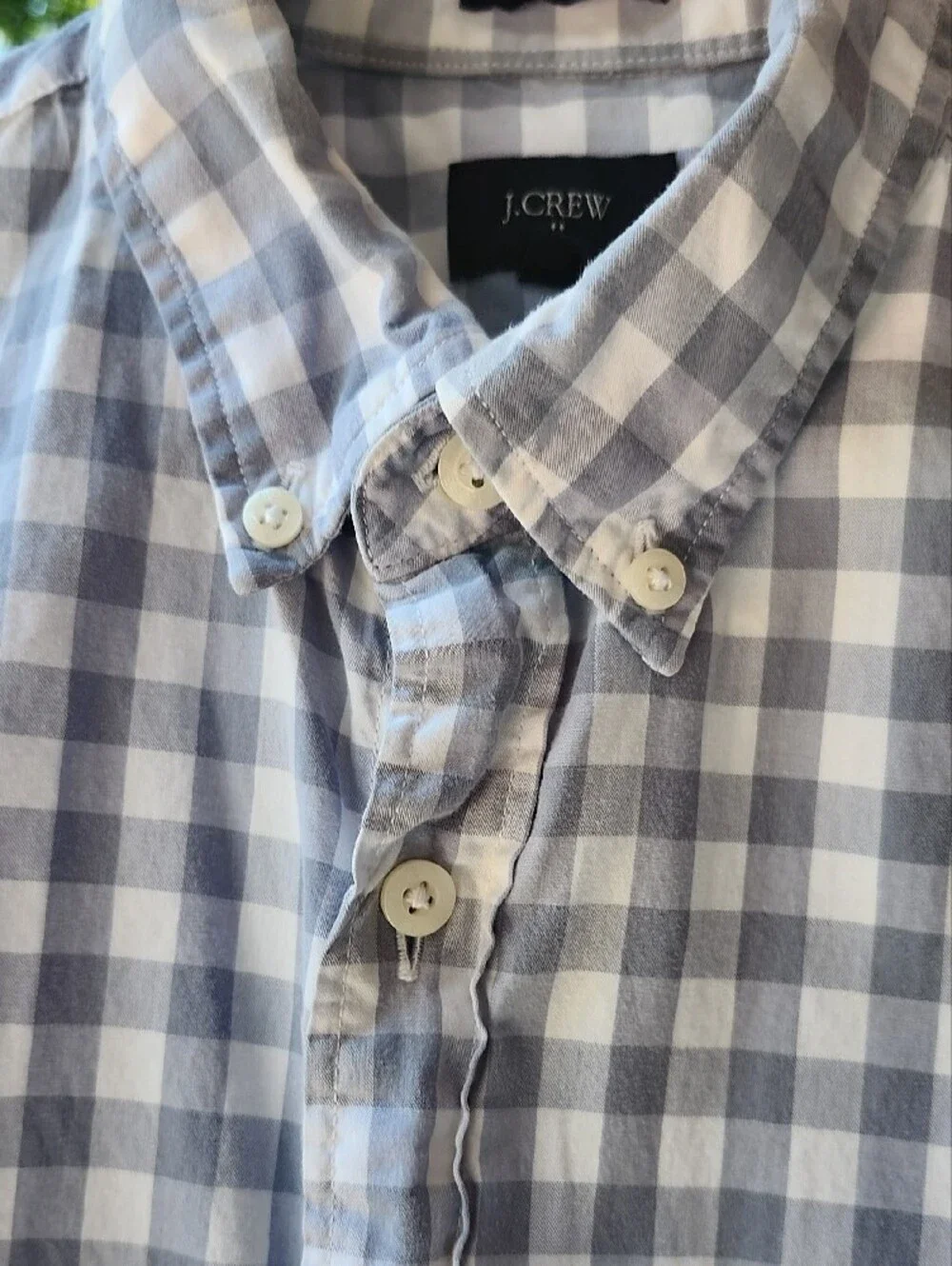 J. Crew Light Blue & White Short-Sleeve Gingham Button-Down Shirt